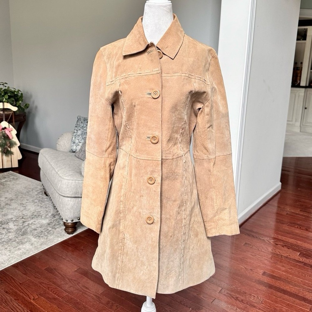Vintage 2000s Lips 100% Light Genuine Leather Tan Button Up Coat Size Small